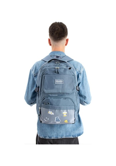 Ventis Unisex Okul Çantası Lise Ortaokul Kalemlikli 2'li Set Sırt Çantası 43 30 Cm Çok Cepli Vnt7-d Mavi