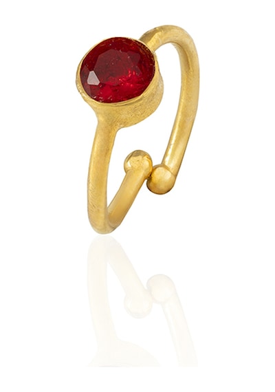 Kadir Jewellery 22 Ayar Altın Kaplama Zirkon Taşlı Ayarlanabilir Kadın Minimal Yüzük Kırmızı 13136769