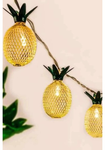 Dekoratif Şirin Led Işıklı Ananas Dizeleri 10'lu 2 Metre Dekoratif Pilli Süsleme Sarı