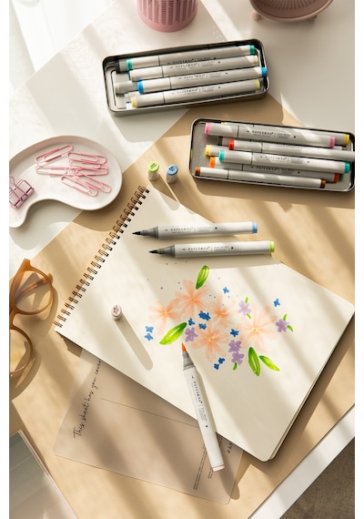 24 Lü Çift Uçlu Alkol Bazlı Marker Kalem Seti Brush + Chisel