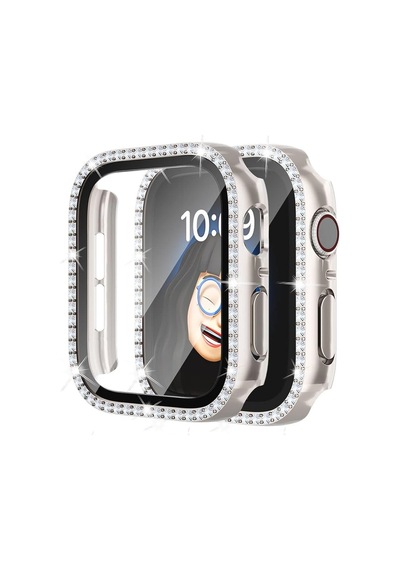 Apple Uyumlu  Watch  Ultra 1/2 49mm Ekran Koruyuculu Tek Sıra Kenar Taşlı Sert Pc Kasa Koruyucu