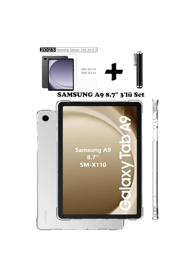 Samsung Galaxy Uyumlu Tab A9 8.7 Inç Tablet Kılıfı Silikon Ekran Koruyucu Dokunmatik Kalem Seti Kılıf