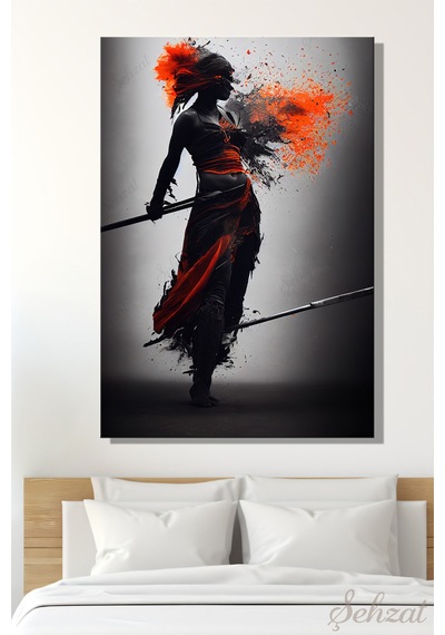Duvar Tablosu Modern Dikey Kanvas Tekli Salon Mutfak Yatak Odası Ofis Savaşçı Kadın 3d Ninja