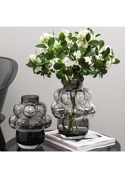 Chacha Home Füme Cam Üzüm Baloncuk Vazo - Modern Dekoratif Bubble Cam Vazo Küçük