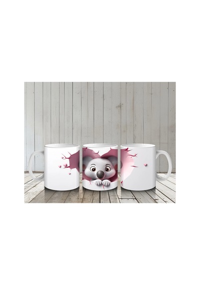 Duvarı Delen Tatlı Koala Figürü Baskılı Kahve Kupası Renkli