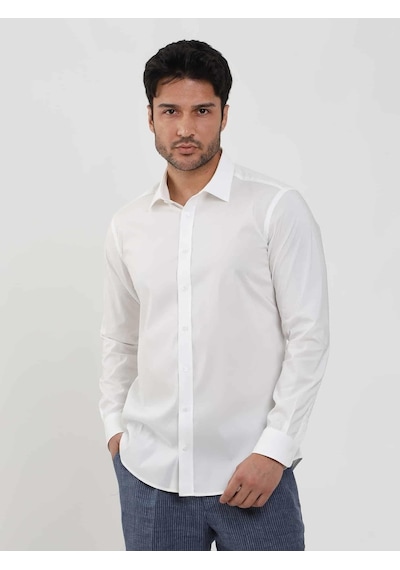 Dufy Beyaz Erkek Slim Fit Düz Klasik Yaka Uzun Kol Gömlek - 103119-beyaz Beyaz