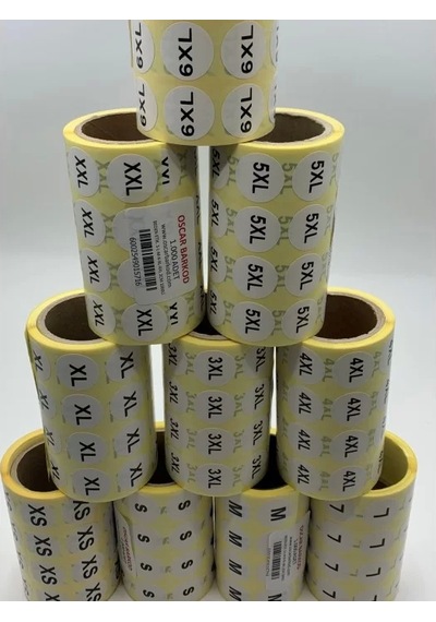 Beden Etiketi 20 Mm Yuvarlak Baskılı 6xl 1000 Li Sarım Diğer