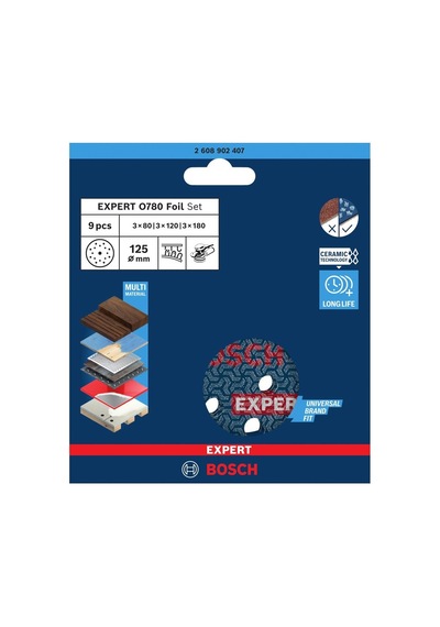 Bosch Expert O780 125 Mm 9'lu 80-180 Kum Cırtlı Folyo Zımpara Seti 2608902407