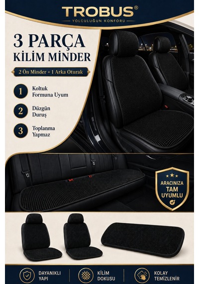 Hyundai Elantra 2016-2020 Üniversal Örme 3 Parça Minder Terletmez Kaymaz Taban Siyah