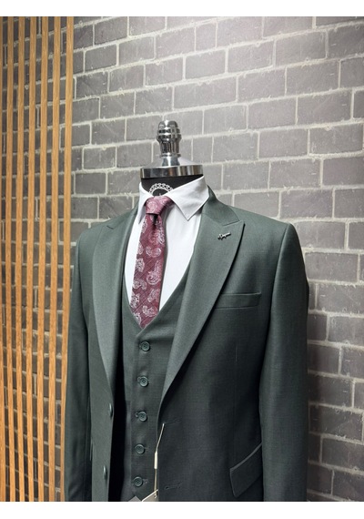 Dupont Classics Erkek Slim Fit 6 Drop Sivri Yaka Yelekli Filafil Çift Yırtmaç Takım Elbise Koyu Yeşil Dupont Classics Erkek Slim Fit 6 Drop Sivri Yaka Yelekli Filafil Çift Yırtmaç Takım Elbise Koyu Yeşil