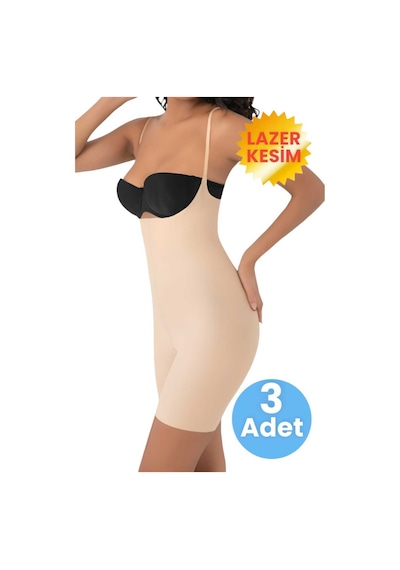 Uniquetrenders Kadın Lazer Kesim Ve Toparlayıcı Tam Boy Askılı Korse 3'lü Set Ten Rengi