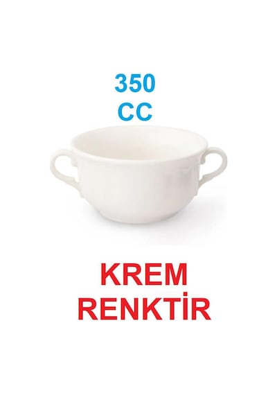 Krem Renk Çift Kulplu Çorbalık Porselen Çorba Kabı Çorba Dondurma Kasesi 12 Cm 350 Cc 4 Adet
