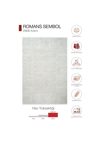 Sembol 2906 Krem Akrilik Çerçeveli Sade Desenli Halı