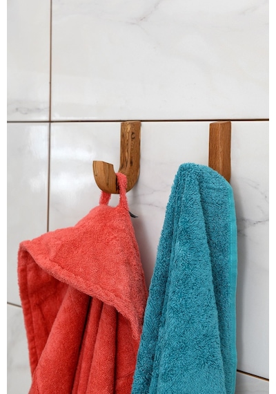 Yapışkanlı Ahşap Banyo Askılık 2'li J Askı Ahşap