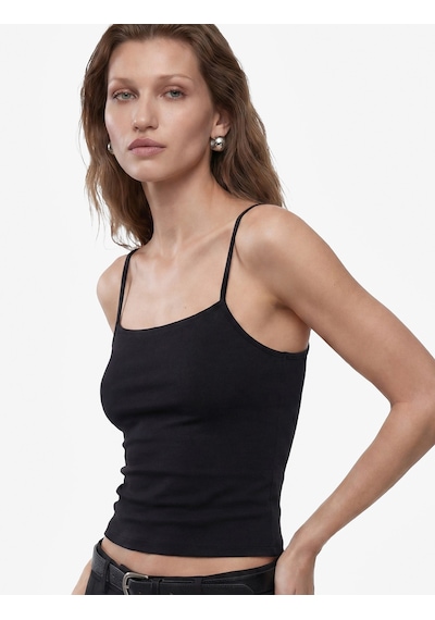 Koton Pamuklu Ribanalı Slim Fit Kare Yaka İp Askılı Atlet Bluz Siyah 7wak10044ek