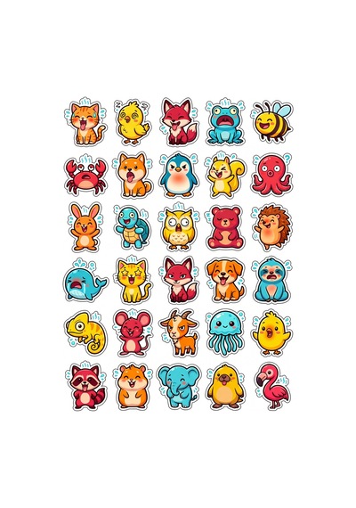 30 Adet Komik Hayvanlar Sticker Seti - Laptop Telefon Defter İçin Çok Renkli