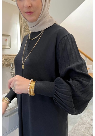 Rabia Şamlı Ecem Siyah Triko Elbise Normal