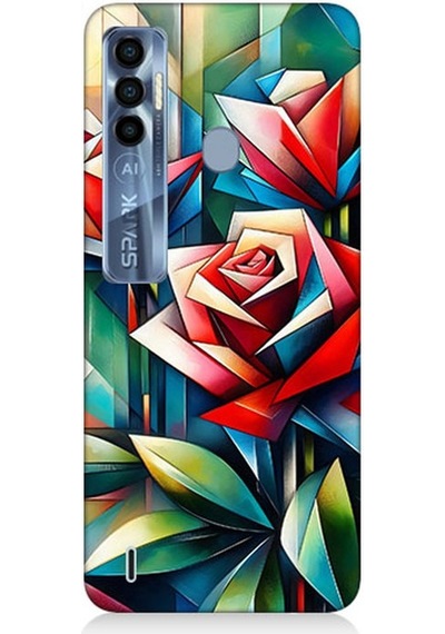 Tecno Spark 7 Pro Uyumlu Soyut Origami Gül Deseni Desenli Silikon Kılıf Çok Renkli