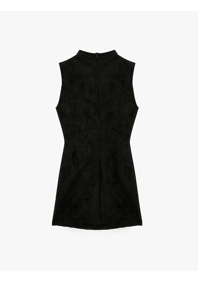 Koton Drapeli Dar Kesim Kolsuz Bodycon Dik Yaka Mini Elbise Siyah 7wak80046uk