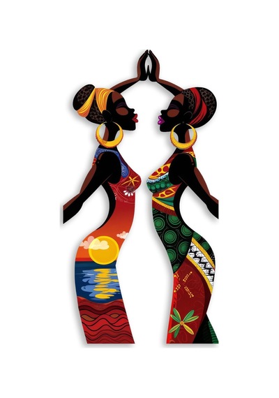 İki Afrikalı Kadın Gün Batımı - Metal Tablo - Dec0110 42 X 80 Cm Çok Renkli