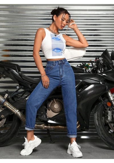 Kadın Denim Pantolon Koyu Mavi Mavi