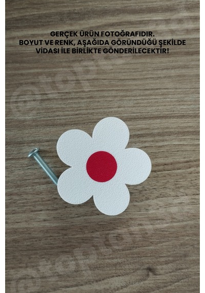 8 Adet - Kırmızı Papatya Dolap Kulpu - Çocuk Odası Kulp, Papatya Kulp - 5 Cm - Kulp Vidası Dahildir Sarı