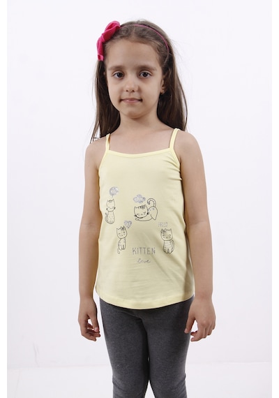 Toontoy Kids Toontoy Kız Çocuk Kedi Baskılı Atlet Sarı