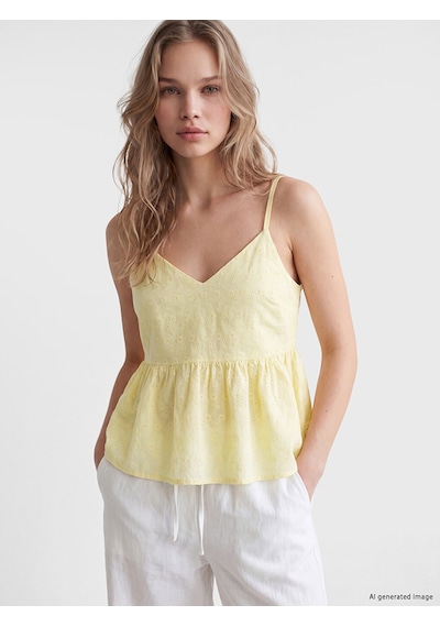 Lcw Vision Sarı İp Askılı Brode Peplum Bluz