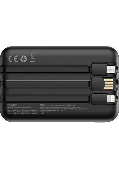 Power Nano 10.000 Mah 20W Pd 20W Hızlı Şarj Destekli Type-C Ve Lightning Kablolu Powerbank Siyah