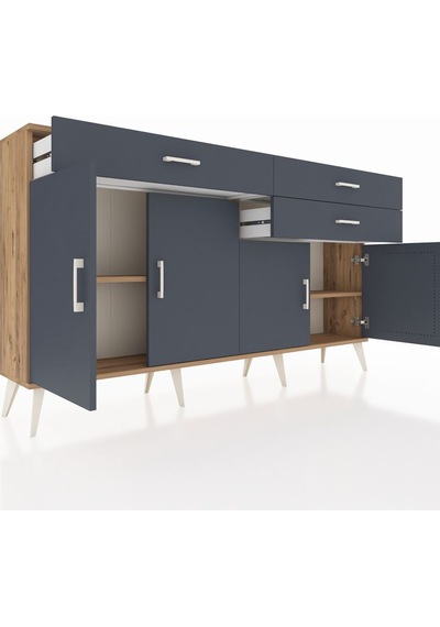 Arges Konsol 2 Raflı 3 Çekmeceli 4 Kapaklı 176x30x99 Çam-antrasit Çam-antrasit