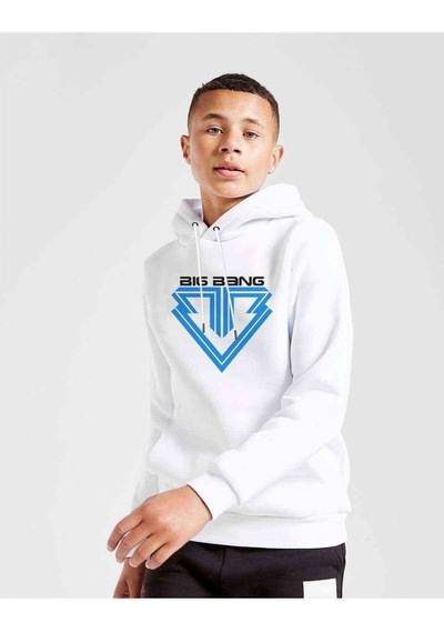 Tshirthane Kpop Bigbang Logo Baskılı Unisex Çocuk Kapüşonlu Beyaz Sweatshirt Beyaz