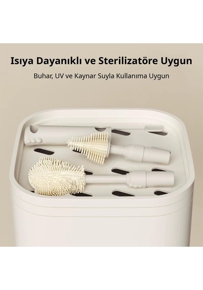 Valkyrie Seyahat Biberon Temizleme Seti Silikon Fırça Emzik Pipet Fırçası Saklama Kutulu Gri