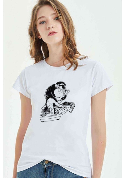 Arctic Monkey Baskılı Beyaz Kadın Tshirt