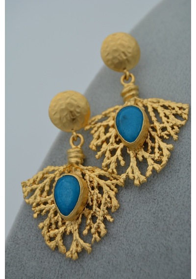 Stoneagejewellery Stoneage Altın Kaplama Bayan Kolye Turkuaz Ve Yeşim Taşlı Altın