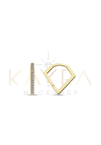 Geometri Taşlı Altın Küpe Ahk108