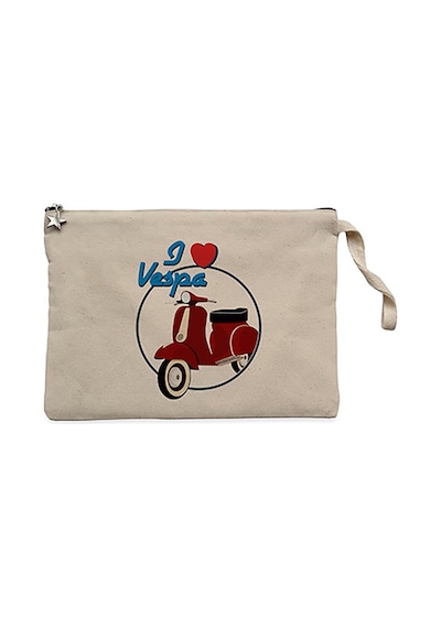 Vespa I Love Krem Clutch Astarlı Cüzdan / El Çantası Krem