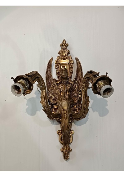 Antika 2 Kollu Ejderha Figürlü Pirinç Duvar Aplik 52x32x30cm 1 Adet Çok Renkli