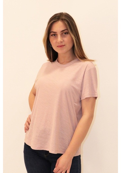 Rich Kadın Organik Bisiklet Yaka T-shirt %100 Pamuk Tişört Pembe