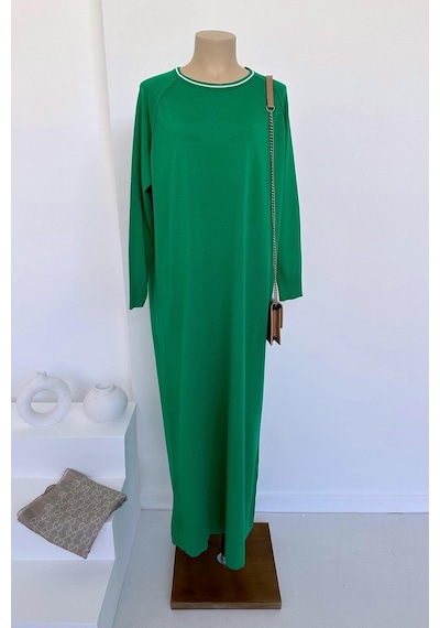 Kahijab Reglan Merserize Elbise - Yeşil