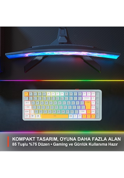Lecoo GK805 Bluetooth 5.0 / 2.4 GHz / USB 3 Modlu RGB 85 Tuş Gasket Membran Türkçe Q Oyuncu Klavyesi