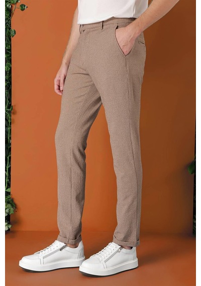 Efor Comfort Fit Beli Lastikli Pötikareli Casual Bej Pantolon P 1149 Bej