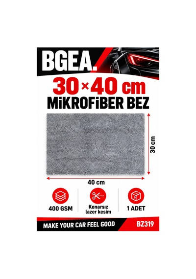 Bgea Kenarsız Lazer Kesim Mikrofiber Pasta Cila Bezi 30 40 Cm 400 Gsm Gri Bz319