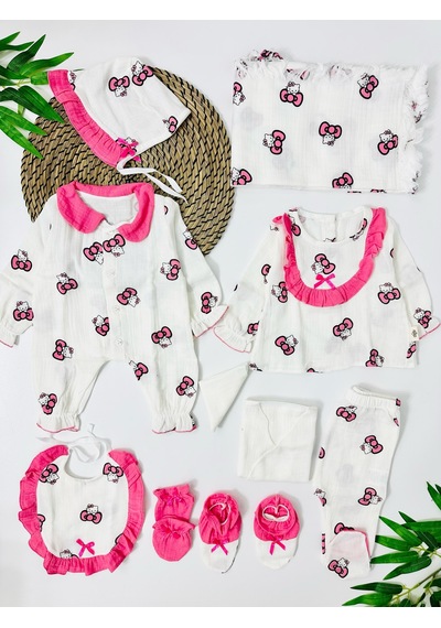 Alpbebe Bahrain Bears Organik Müslin 10 Parça Yenidoğan Set - Beyaz Beyaz