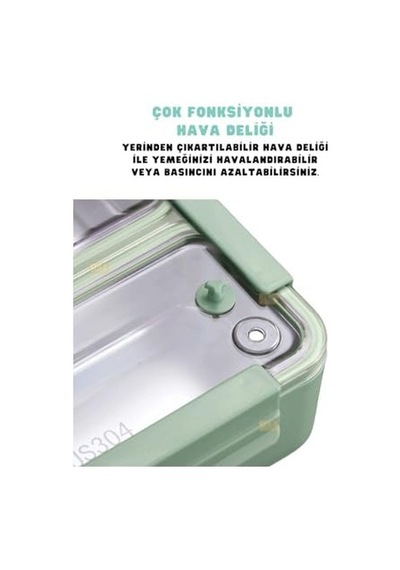 Bento 1100ml Lunchbox Tek Katlı 2 Bölmeli Paslanmaz Çelik Sefer Tası Yemek Kutusu Yeşil Bakır