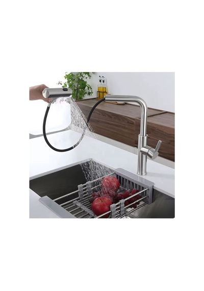 Rena Design Çok Modlu Inox Mutfak Evye Bataryasi Mat Gri Musluk Spiralli Çek Birak Başlik Yağmurlama