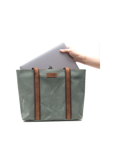 Gillario Design 05 Kanvas Kumaş - Deri Kadın Haki Omuz Çanta Haki-yesil Kahverengi-1