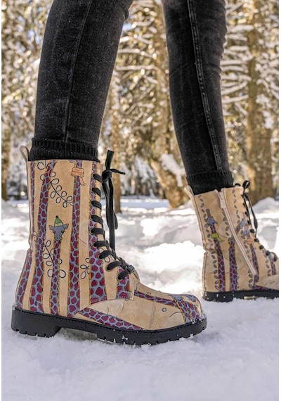 Kadın Vegan Deri Krem Fermuarlı Uzun Bot - Sky-high Love Tasarım Multicolor