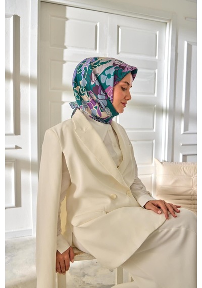 Silk Home Twill İpek Eşarp 11483-09 Patina Yeşili, Bebe Mavi, Leylak, Krem, Çelik