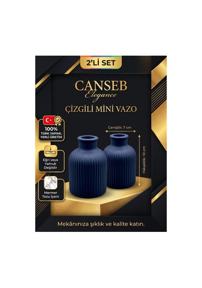 2'li Set - 10cm Mini Vazo - Gece Mavisi - Premium - Mermer Tozu İçerir Çok Renkli