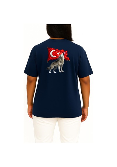 Bahriyeli Collection Oversize Türkün Nefesi Göğüs Ve Sırt Baskılı Unisex T-shirt Lacivert